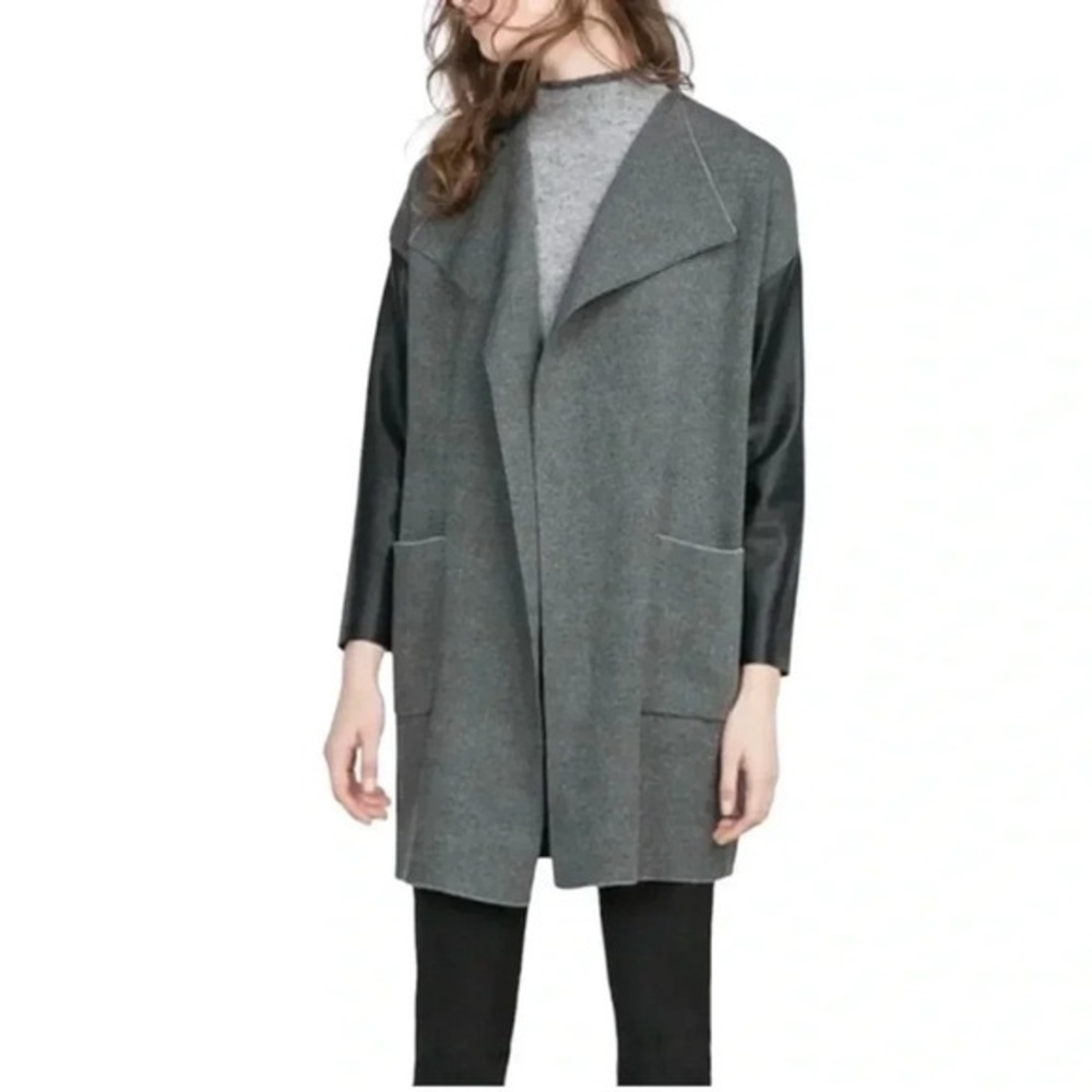 Zara Sweater Coat with Vegan Leather Sleeves